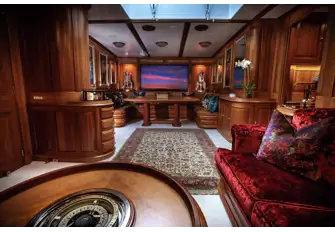 The formal dining area and lounge on the lower deck