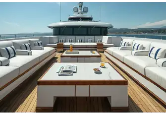 The foredeck lounge is a genuine entertaining space