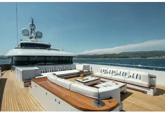 A large foredeck lounge provides privacy in port