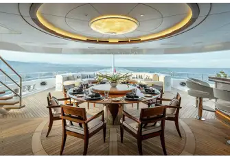 The main deck aft has a lounge, bar and open-air dining