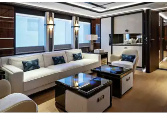 As well as an adjoining twin cabin for children or staff, the VIP suite has its own TV lounge