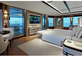 The owner's suite overlooks a private aft terrace with its own jacuzzi