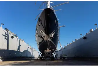 The yacht adopted this temporary 180m floating nest in September 2022