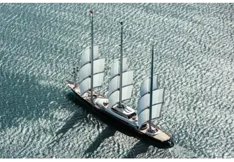 MALTESE FALCON's sail area is furled in the mast and hauled out along the yards by winches