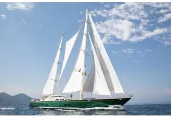 She has plenty of sail area to perform comfortably but in the light her 550hp Volvo Penta diesel engine lets her cruise at 11.4 knots for over 3,000nm