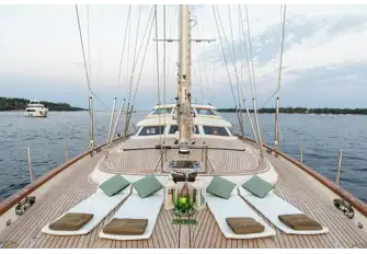 As part of an extensive 2020 refit, her teak decks were professionally refurbished