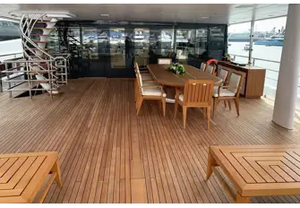 The upper deck's open-air dining seen from the sun lounge