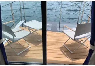 The owner's suite's balcony folded down