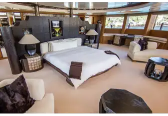 The owner's bedroom forward on a dedicated private deck