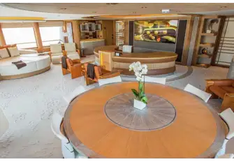 The owner's private office. Curved screens revolve around the desk for privacy