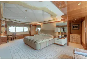 The full-beam owner's suite is forward on the main deck