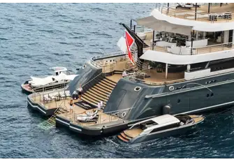 The huge swim platform, easily large enough for an ocean-side dinner party, has hydraulic bathing steps for ease of access to the water