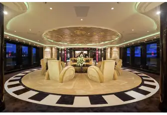 The armchairs in this convivial lounge are pure Art Deco