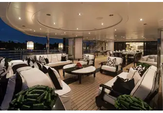 The 'winter garden' dining area, seen to the right, has sliding glass walls for dining inside or out as required