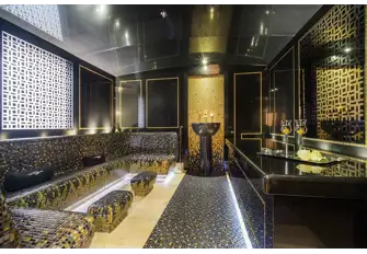 The bridge deck wellness centre has a sumptuous mosaic-tiled hammam
