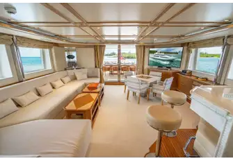 With a bar for refreshments, TVs inside and out and open-air dining, the bridge deck is all about entertainment