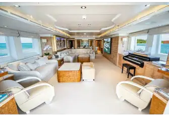 Her saloon is in three parts: lounging aft, media lounge, and dining forward&nbsp;