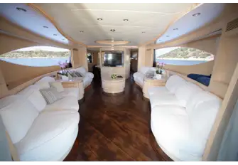 Restful tones and casual comfort in the main saloon