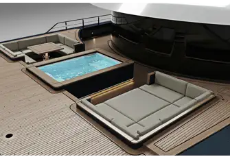 Forward on the owner's deck is a private terrace with a jacuzzi where the owners can take a dip alone