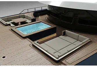 Forward on the owner's deck is a private terrace with a jacuzzi where the owners can take a dip alone
