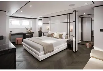 One of two owner's suites, this one forward on the main deck
