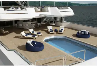 A vast pool with plenty of sun lounging space and a bar to keep the refreshments coming