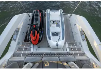The large swim platform doubles as a beach club when the tender and toys are launched by the cleverly disguised deck crane