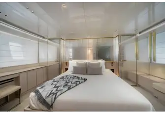 The full-beam owner's suite is midships on the lower deck for maximum comfort
