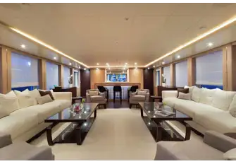 Looking forward in the main saloon, which has plenty of natural light through large picture windows