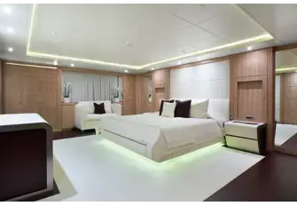 The full-beam owner's suite is a wonderful place to wake up