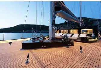 The foredeck becomes a party space - the ropes and even the blocks come off