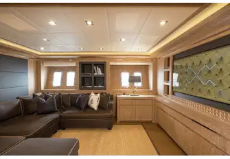 The lower deck has a media room for movie nights