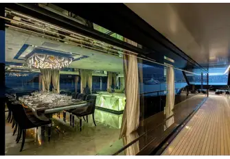 Back-lit onyx is a signature feature of this yacht