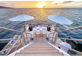 At anchor the swim platform makes for easy access to the water and it's a great place for an intimate chef's table experience at sunset