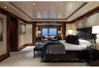 A generous full-beam owner's suite forward on the main deck