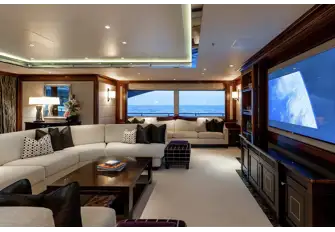 Blackout blinds turn the main saloon into a cinema room