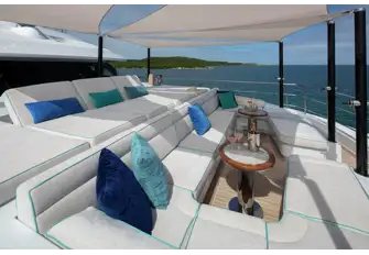 The foredeck's sunpads and lounge seating