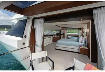 The owner's suite has slide-out balconies on both sides