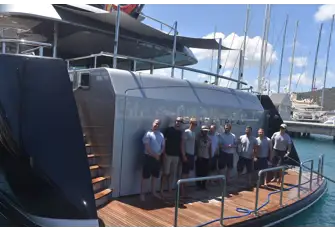 Chief Officer Liam Skelley, Deckhand Toby Bond, Chef Richard 'Tricky' Harrison, Capt. Phil Stevens, 2nd Officer Nick Clarke, Deckhand Ben Watts and Ben Dobson with Rose Brooks