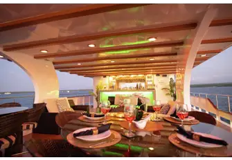 The upper deck party bar is a favourite spot to gather at the end of each day
