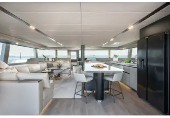 The view forward in the main saloon with its wraparound views