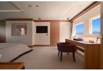 Looking aft on the port side of the full-beam owner's suite