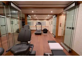 The gym area, of which are the shower, dayhead and sauna