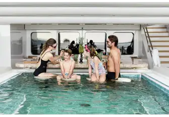 Families can spend all day on the pool deck