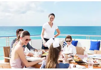 Breakfast together on the upper deck aft is a great way to start the day