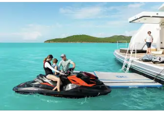 The 73m (239.4ft) Lurssen TITANIA, for charter with Burgess, has a huge selection of toys and plenty of deckhands to show you how they're all used