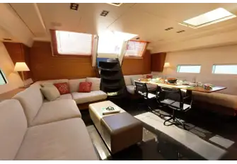 Her main saloon is aft on the lower deck with plenty of ports for natural light