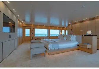 The master suite is forward on the owner's upper deck