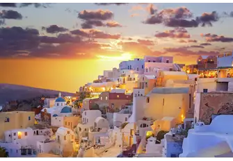Sunset over the village of Oia, Santorini