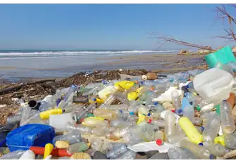 Plastic washed up on a beach on the west coast of France following an Atlantic storm